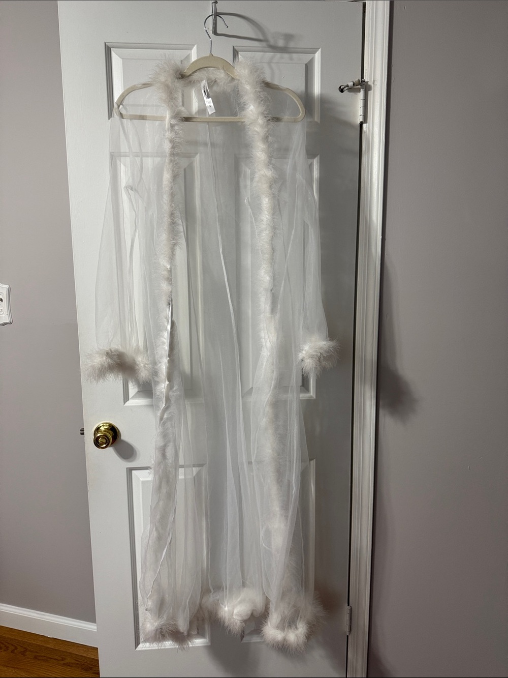 Fashion Nova White Sheer Marabou Trim Robe